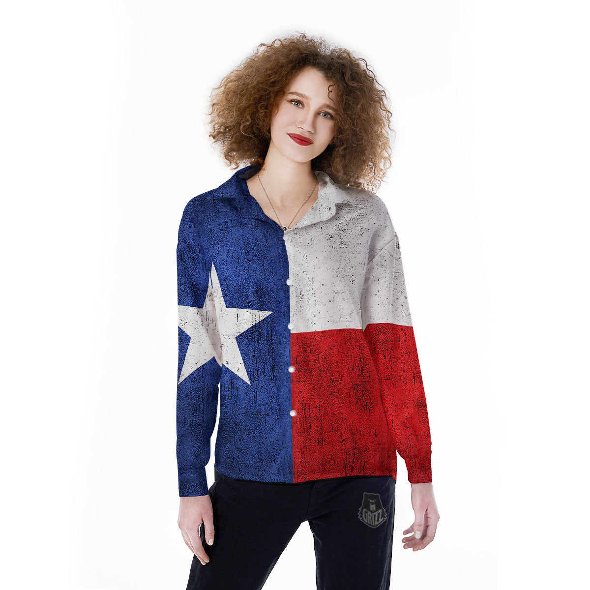 Texas Flag Vintage Print Women's Long Sleeve Shirts-grizzshop