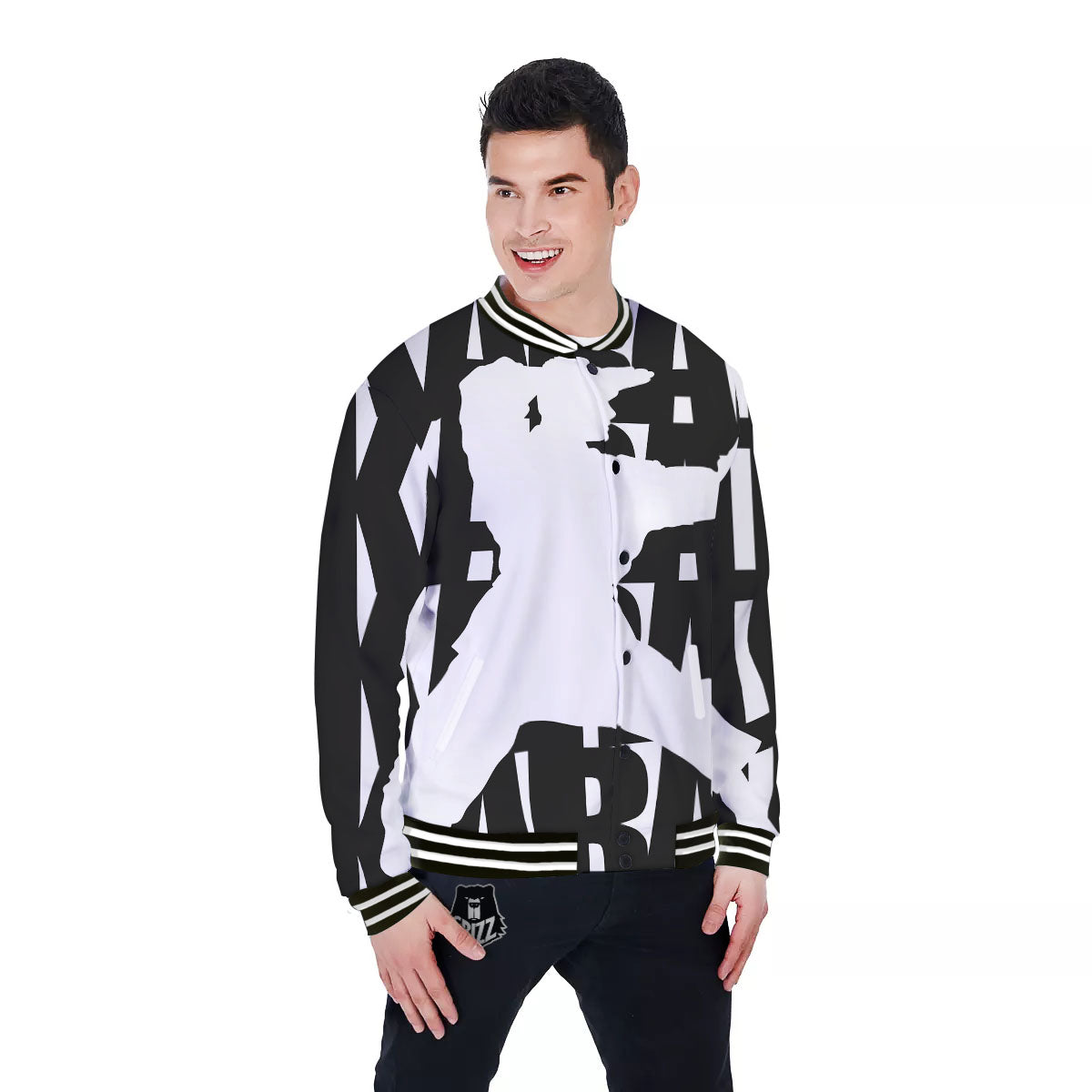 Text Karate Print Baseball Jacket-grizzshop