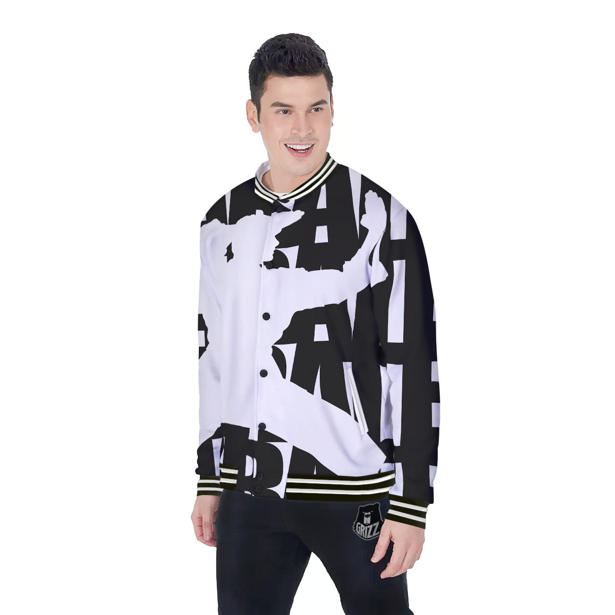Text Karate Print Baseball Jacket-grizzshop