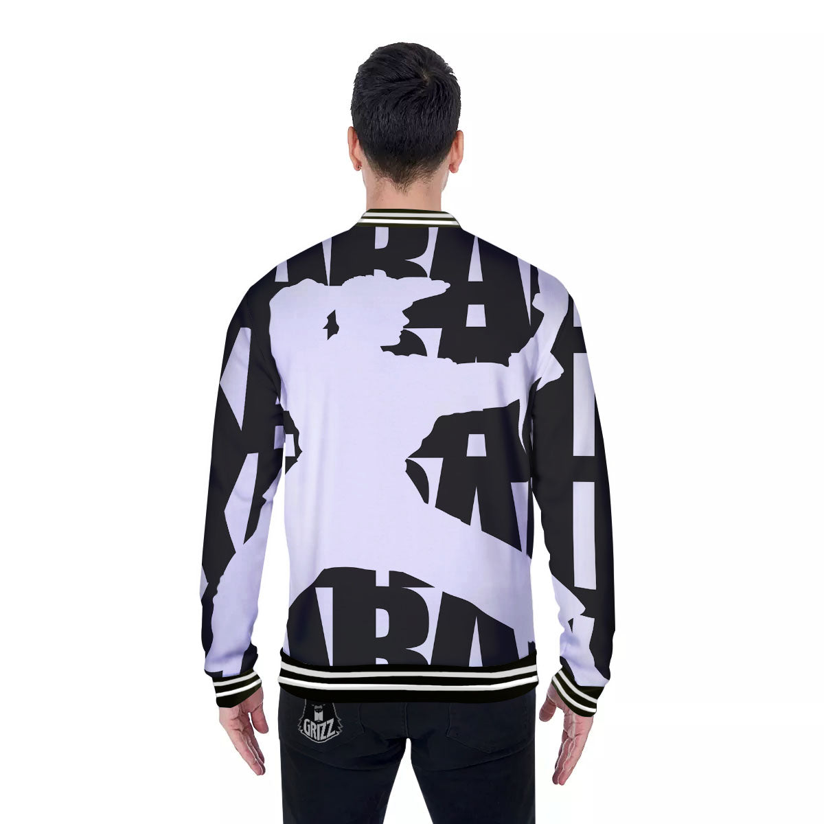 Text Karate Print Baseball Jacket-grizzshop