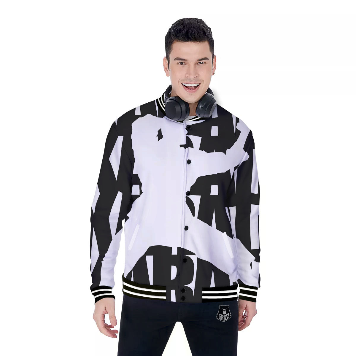 Text Karate Print Baseball Jacket-grizzshop