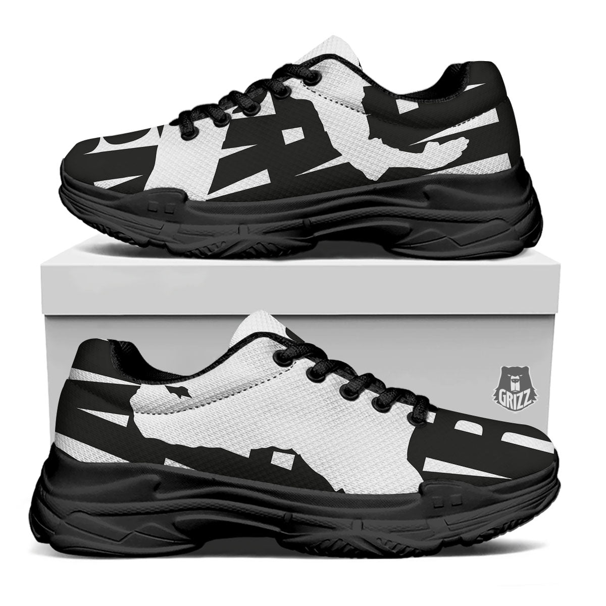 Text Karate Print Black Chunky Shoes-grizzshop