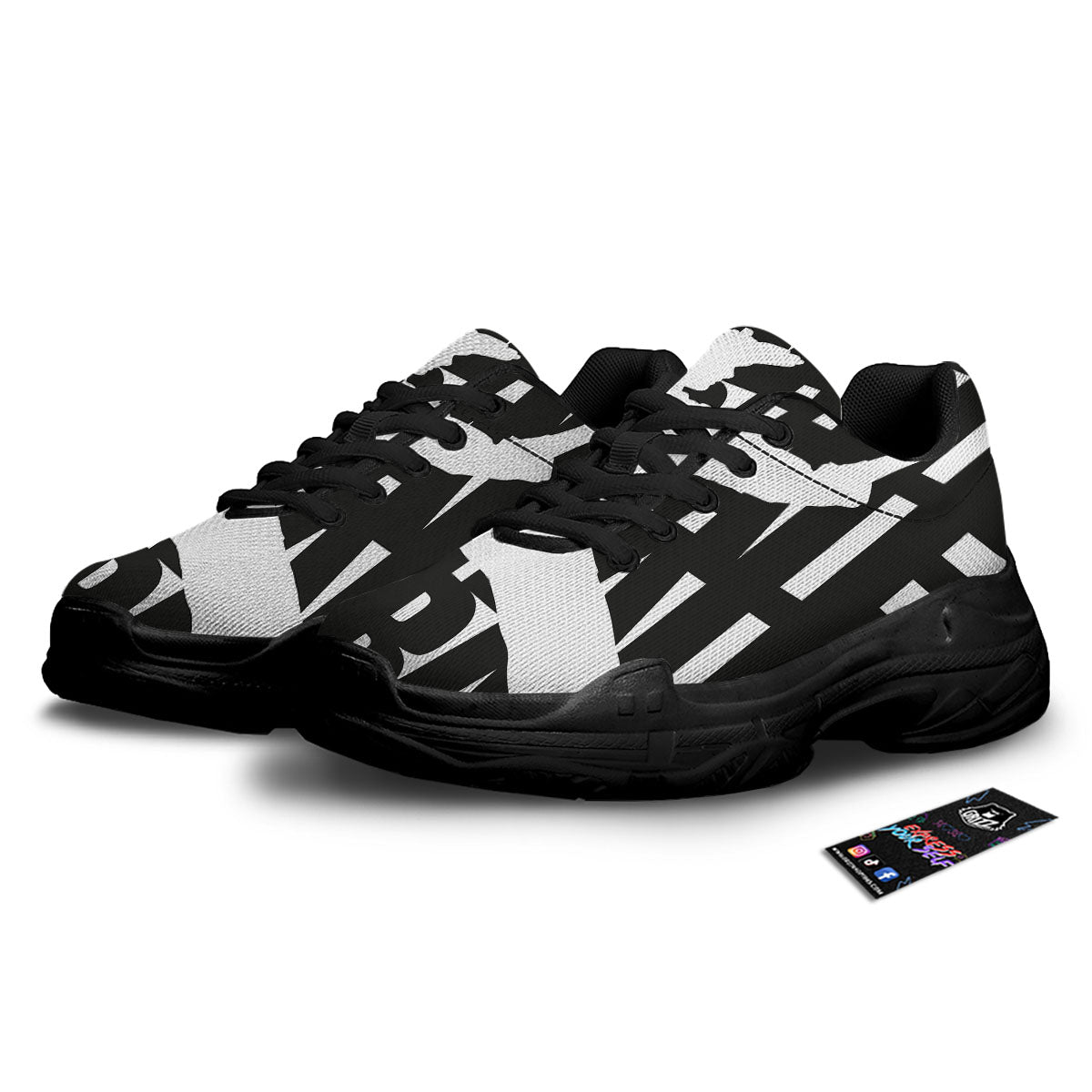 Text Karate Print Black Chunky Shoes-grizzshop