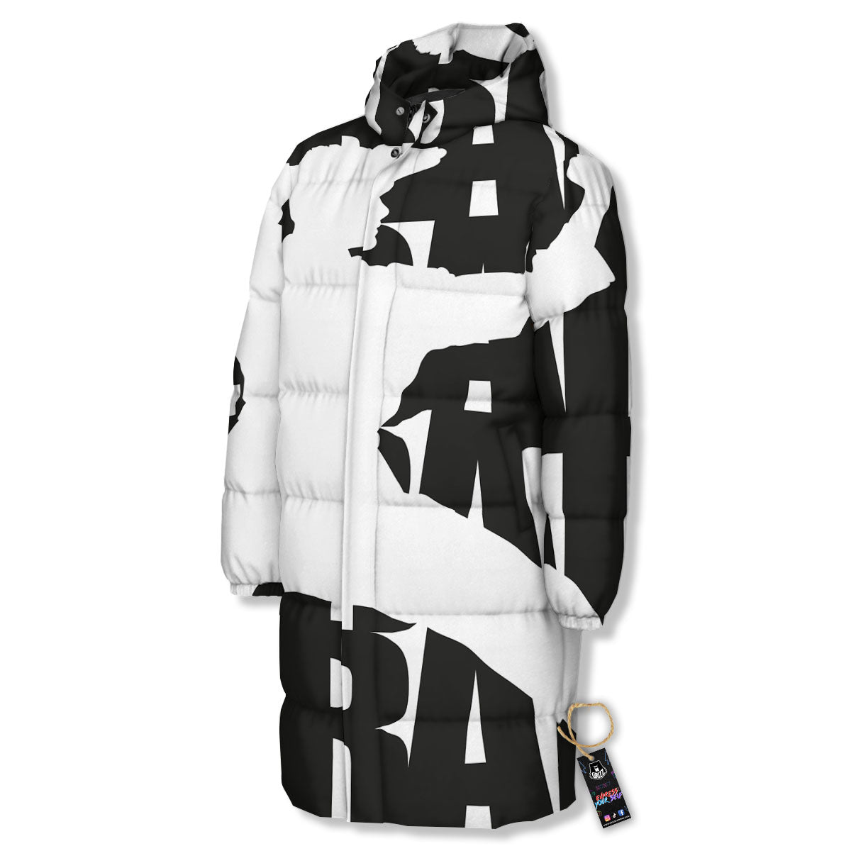 Text Karate Print Long Down Jacket-grizzshop