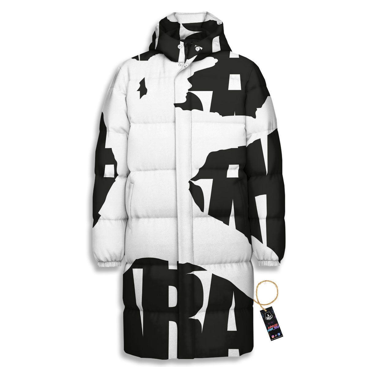 Text Karate Print Long Down Jacket-grizzshop