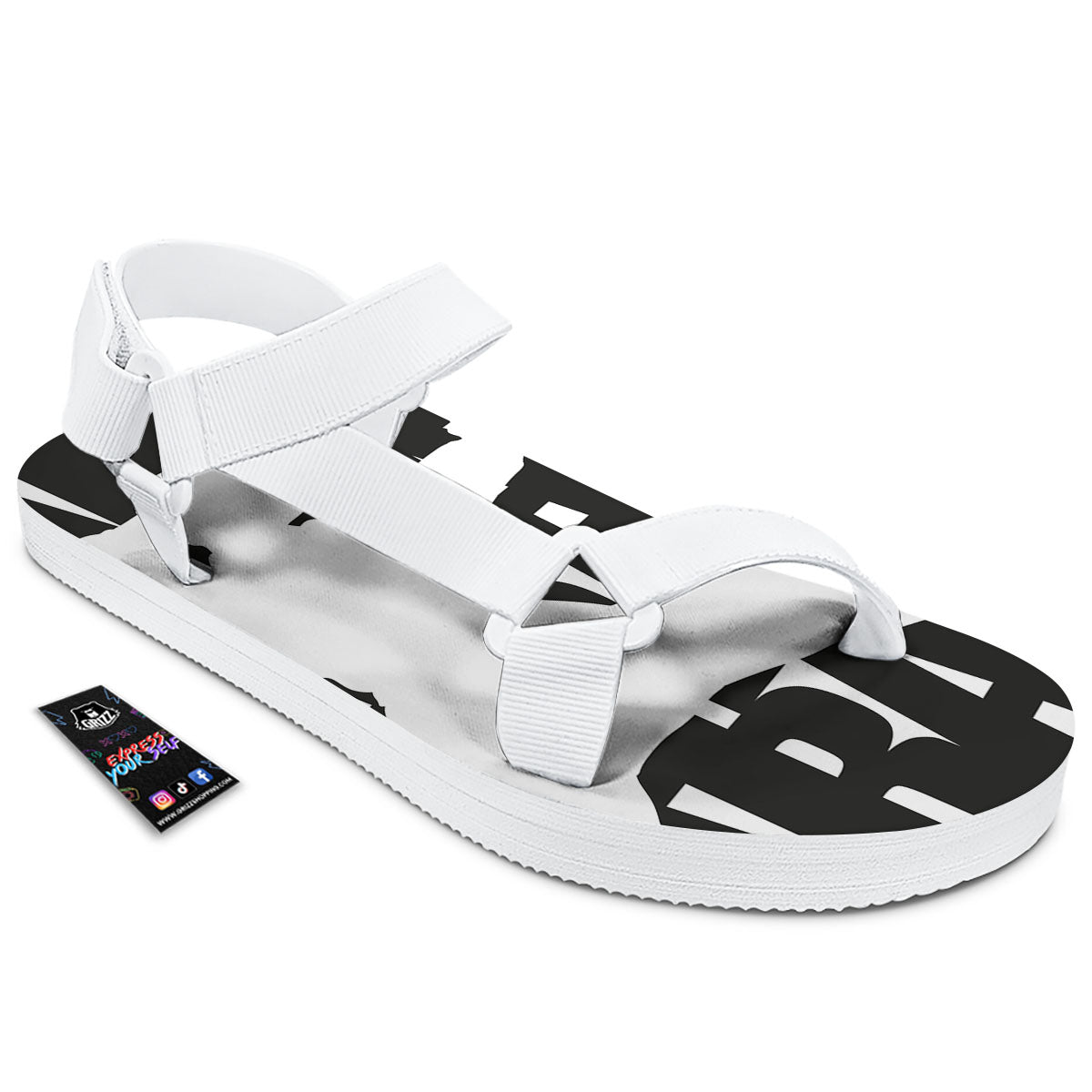 Text Karate Print White Open Toe Sandals-grizzshop