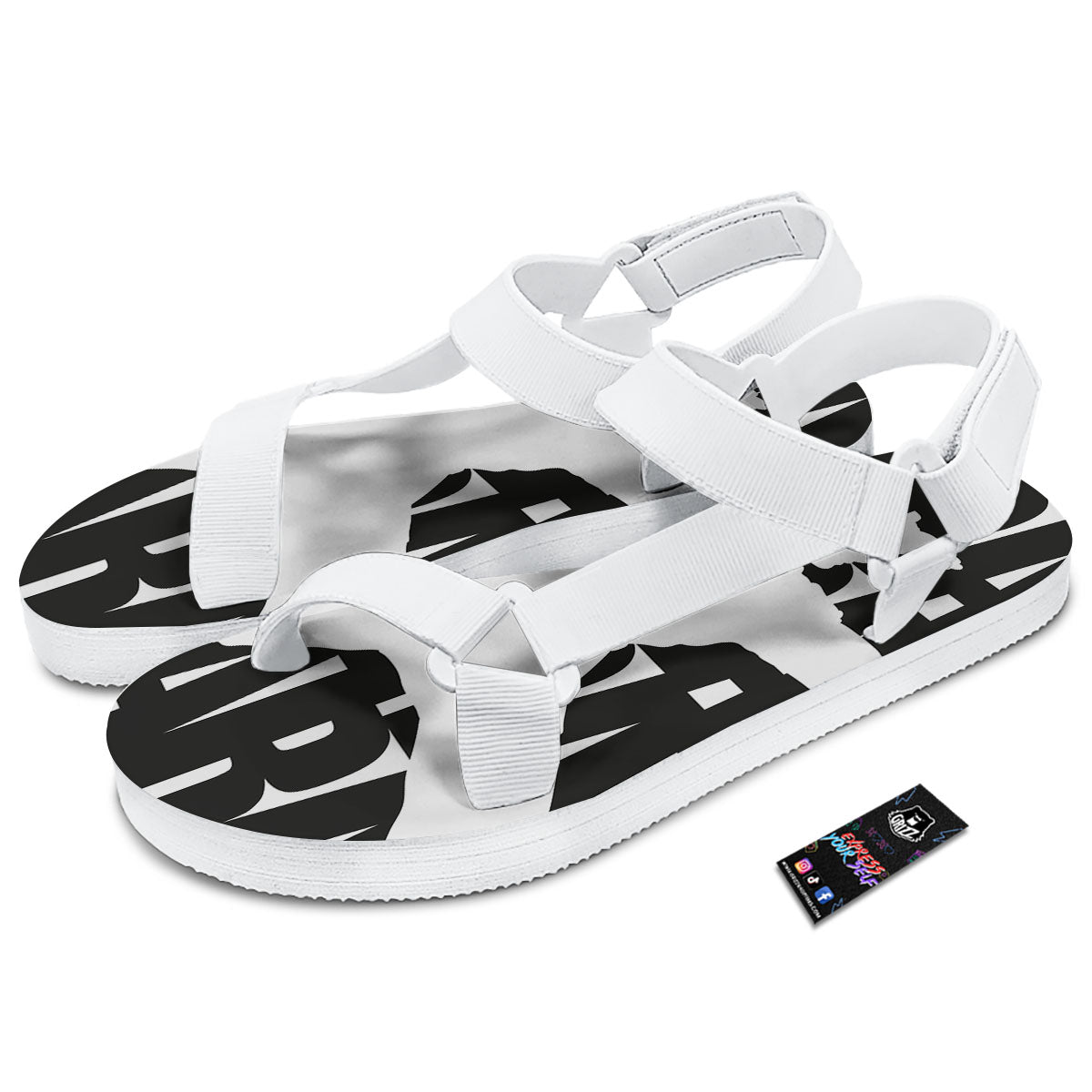 Text Karate Print White Open Toe Sandals-grizzshop