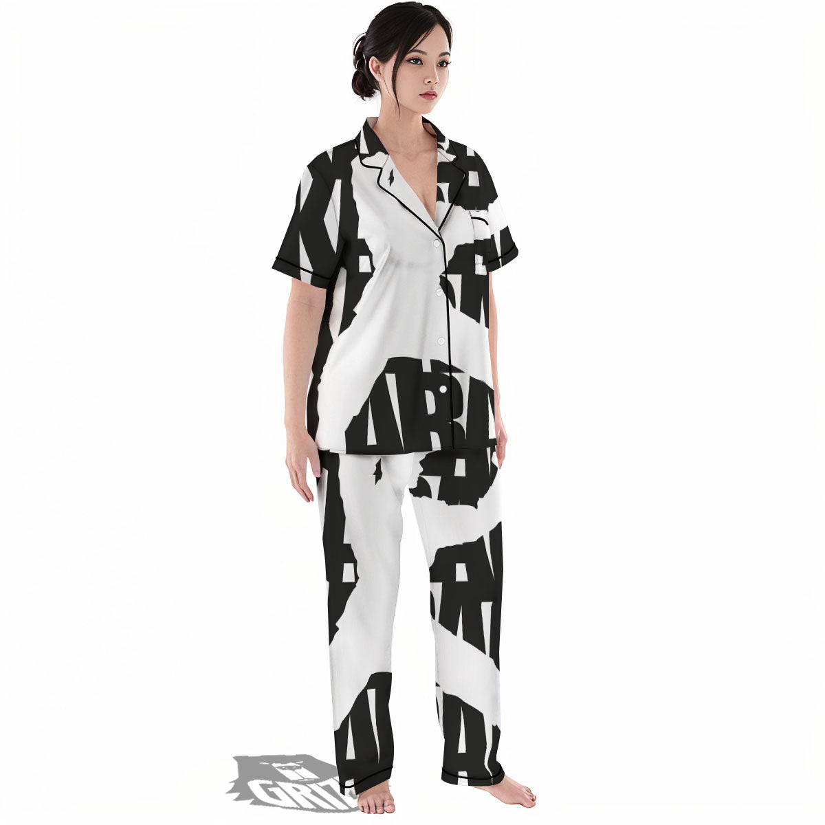 Text Karate Print Women's Pajamas Set-grizzshop