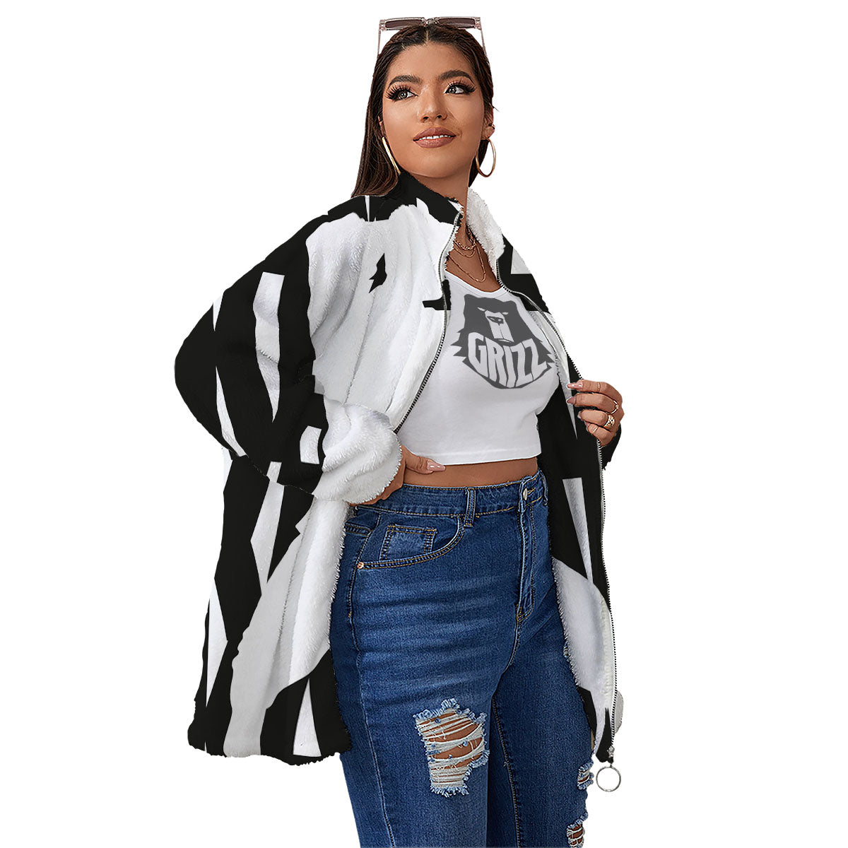 Text Karate Print Women's Sherpa Jacket-grizzshop