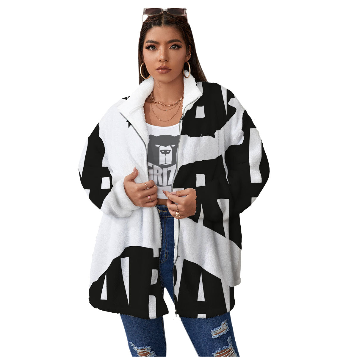 Text Karate Print Women's Sherpa Jacket-grizzshop