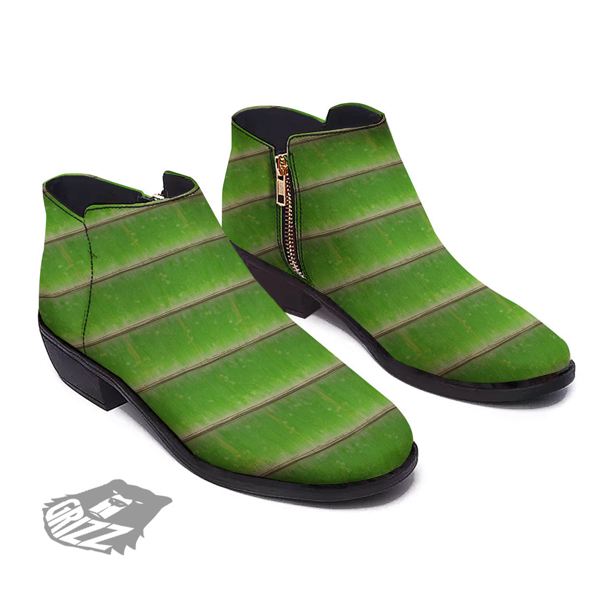 Texture Bamboo Green Print Ankle Boots-grizzshop