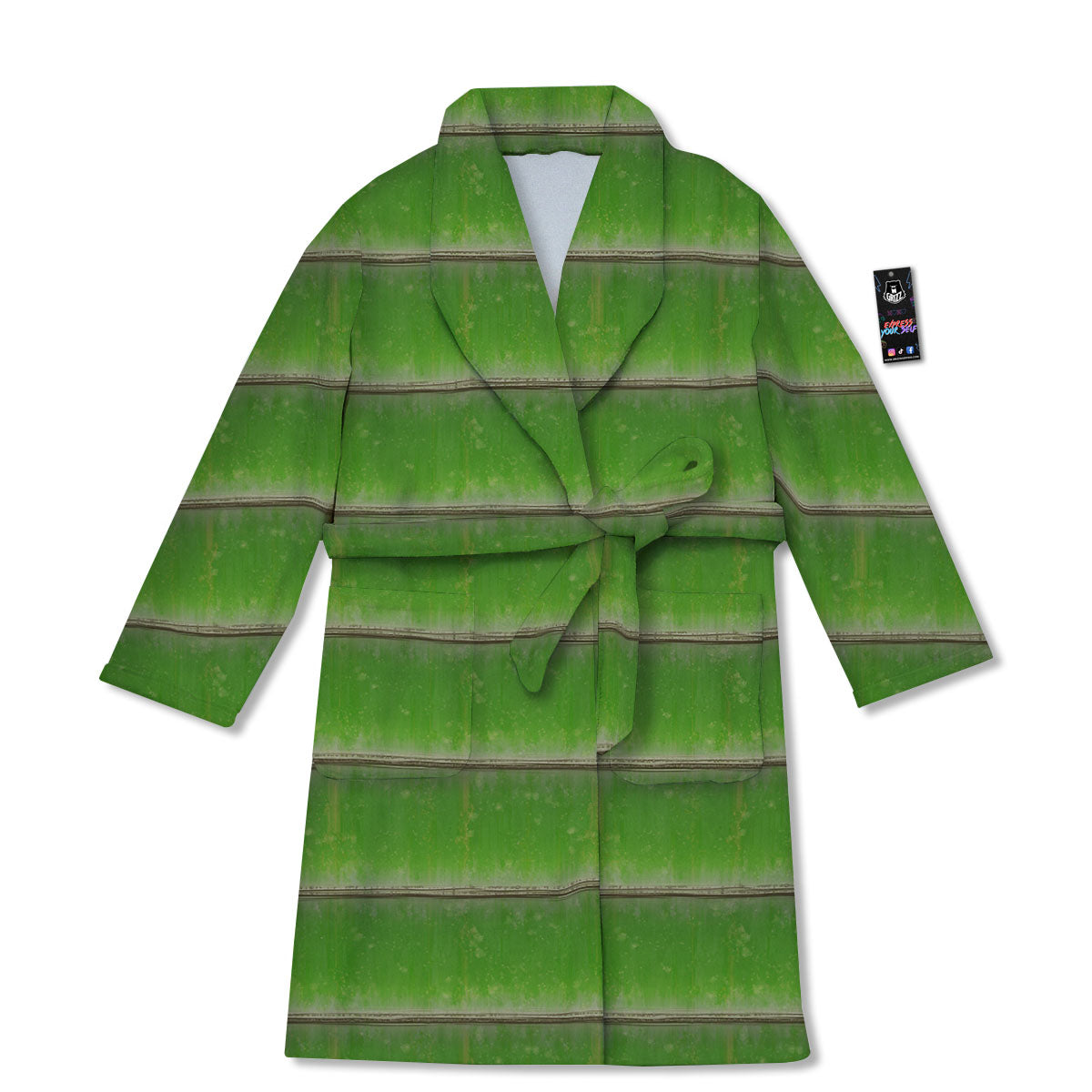 Texture Bamboo Green Print Bathrobe-grizzshop