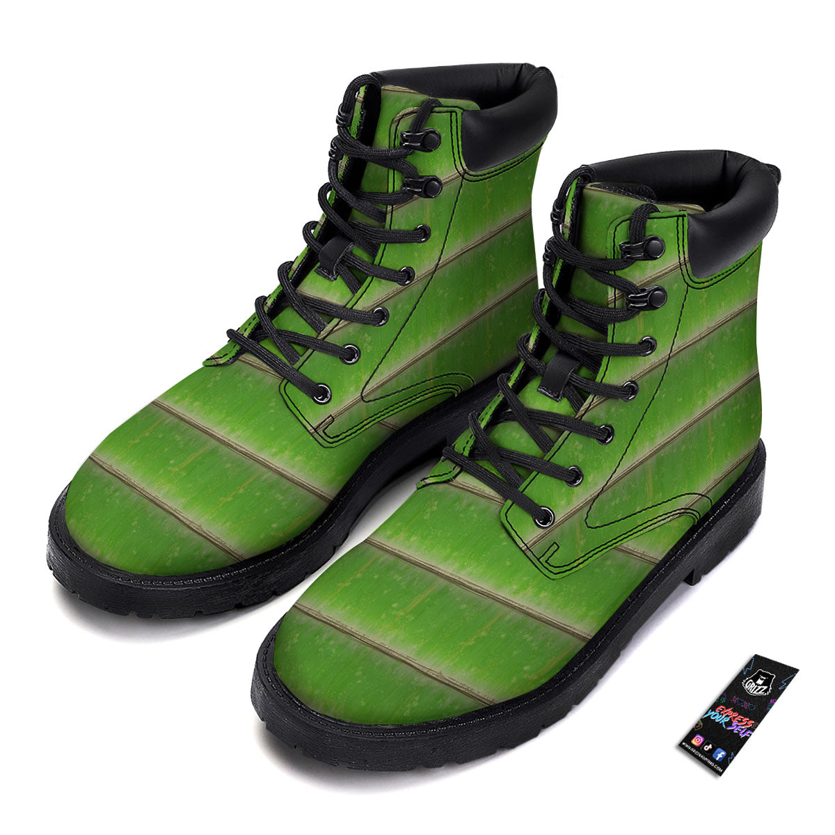 Texture Bamboo Green Print Boots-grizzshop