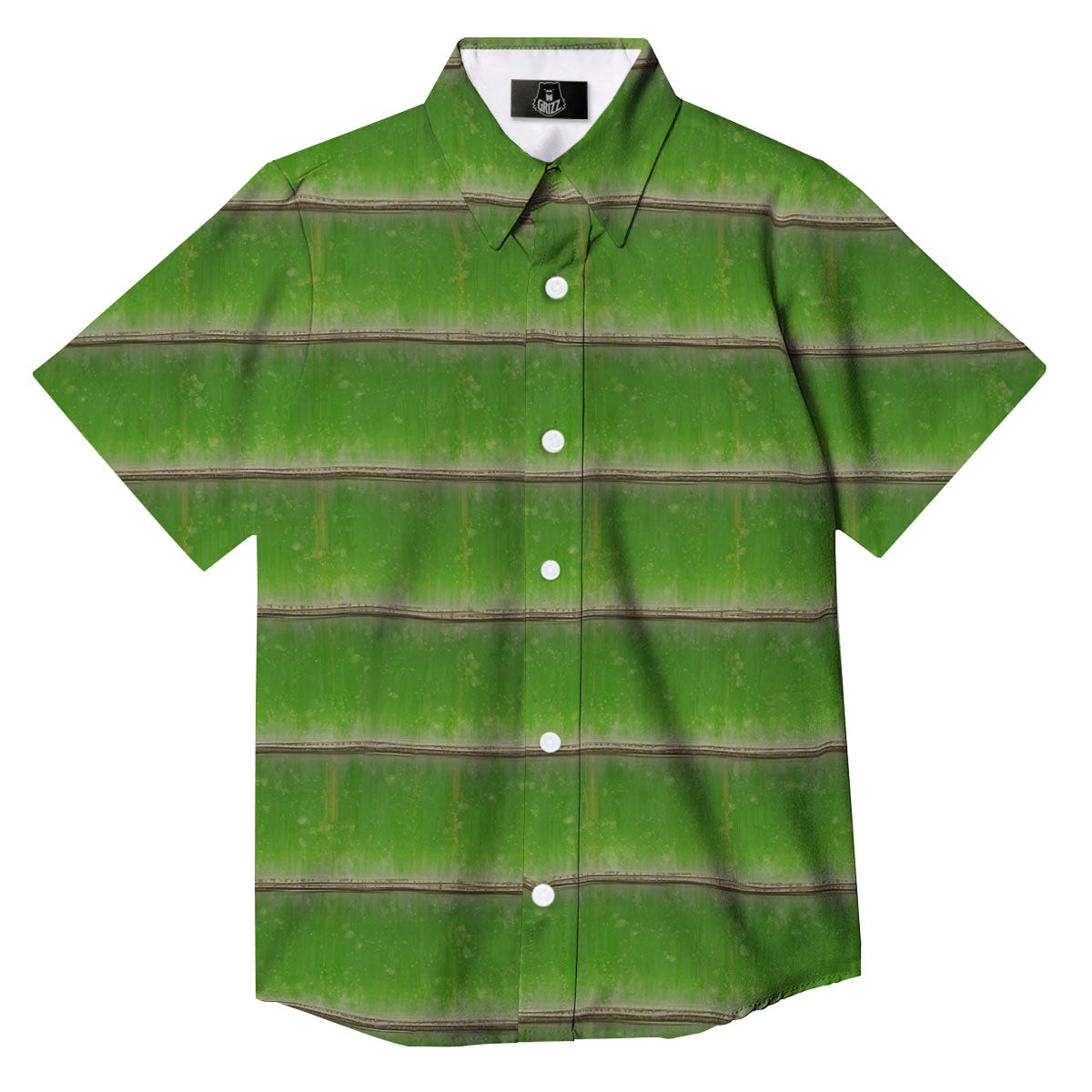 Texture Bamboo Green Print Button Up Shirt-grizzshop