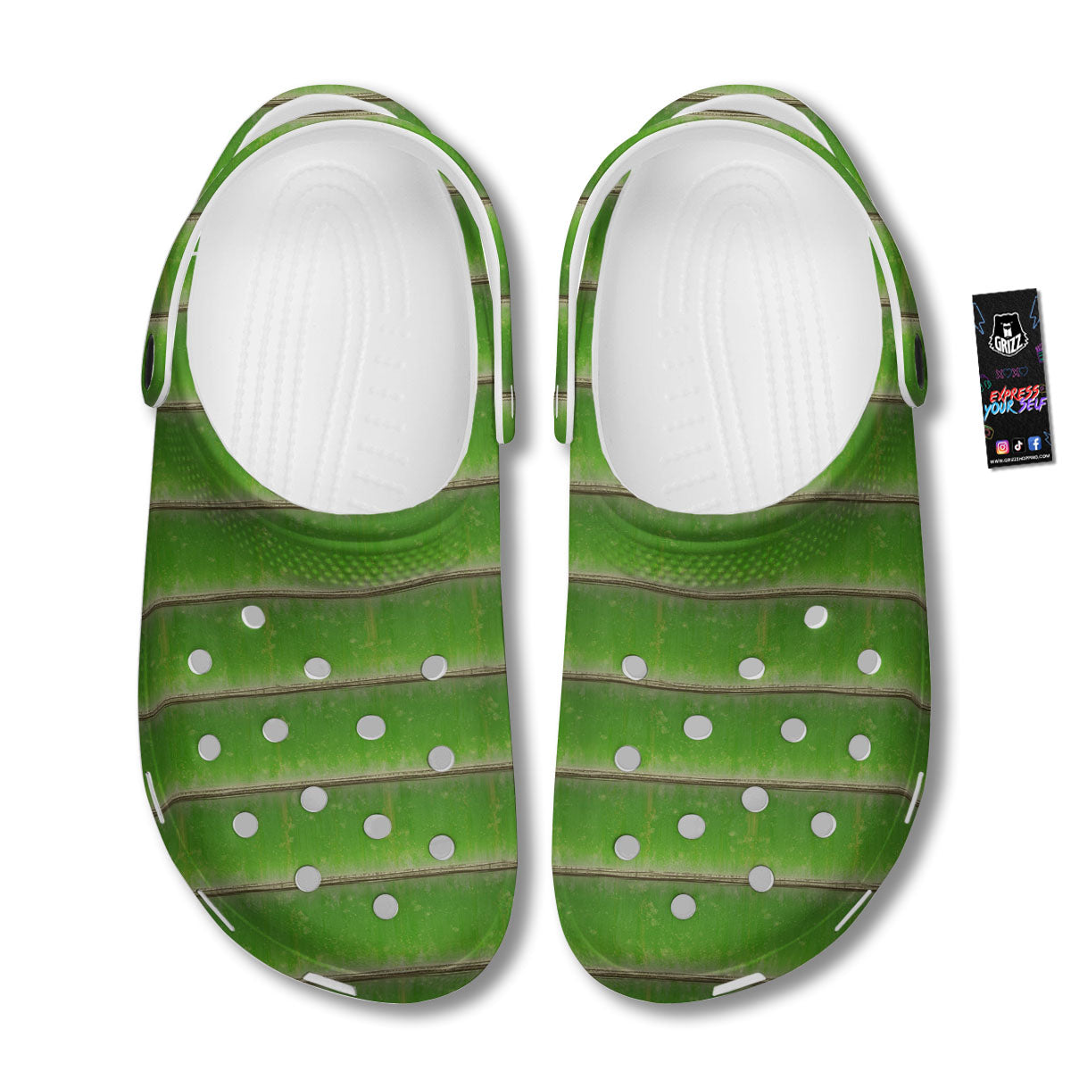 Texture Bamboo Green Print Clog-grizzshop
