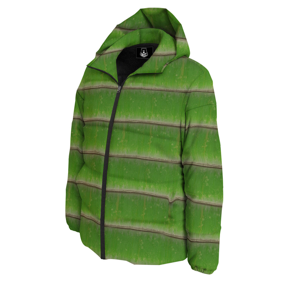 Texture Bamboo Green Print Down Jacket-grizzshop
