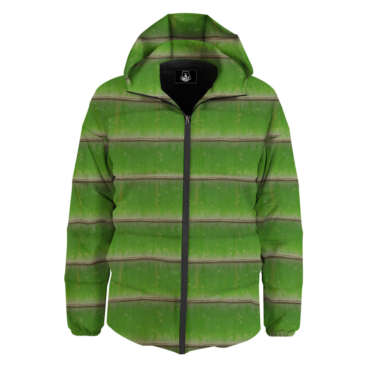 Texture Bamboo Green Print Down Jacket-grizzshop