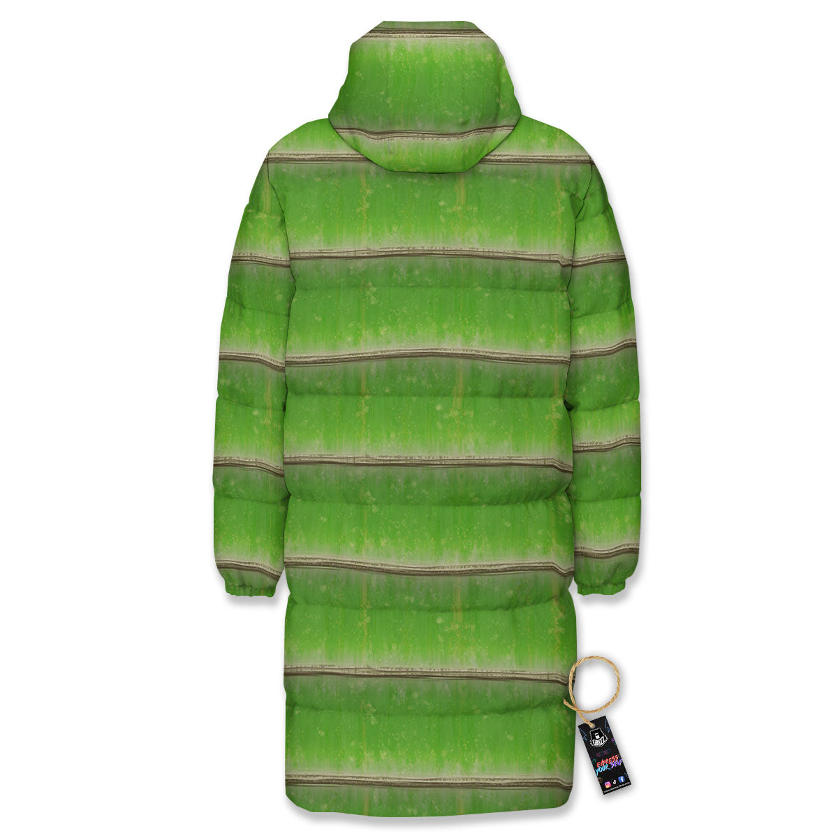 Texture Bamboo Green Print Long Down Jacket-grizzshop