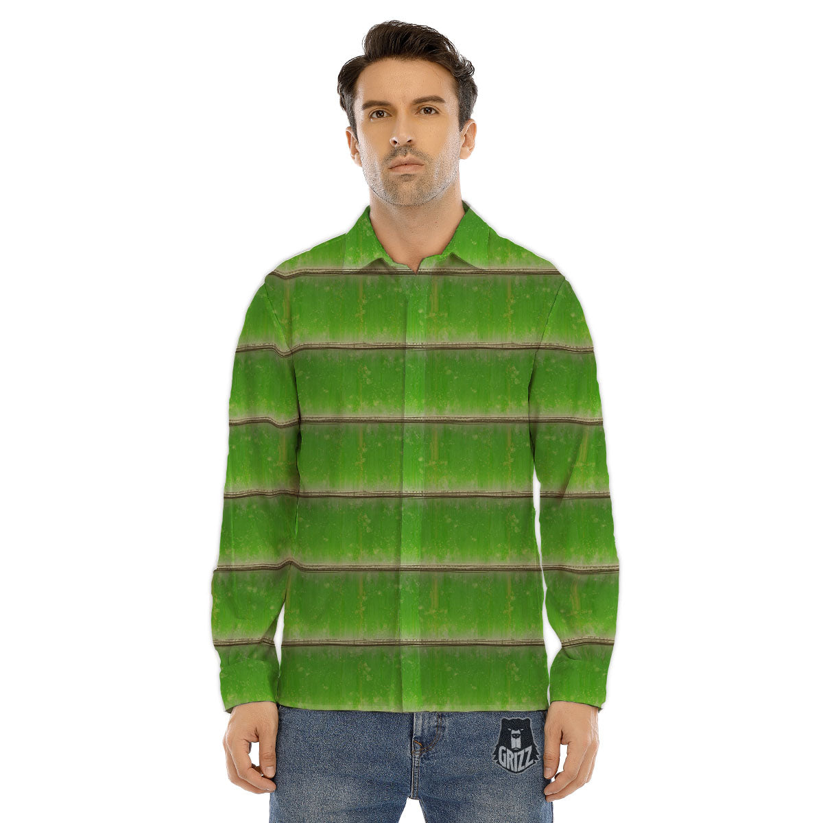 Texture Bamboo Green Print Men's Dress Shirts-grizzshop