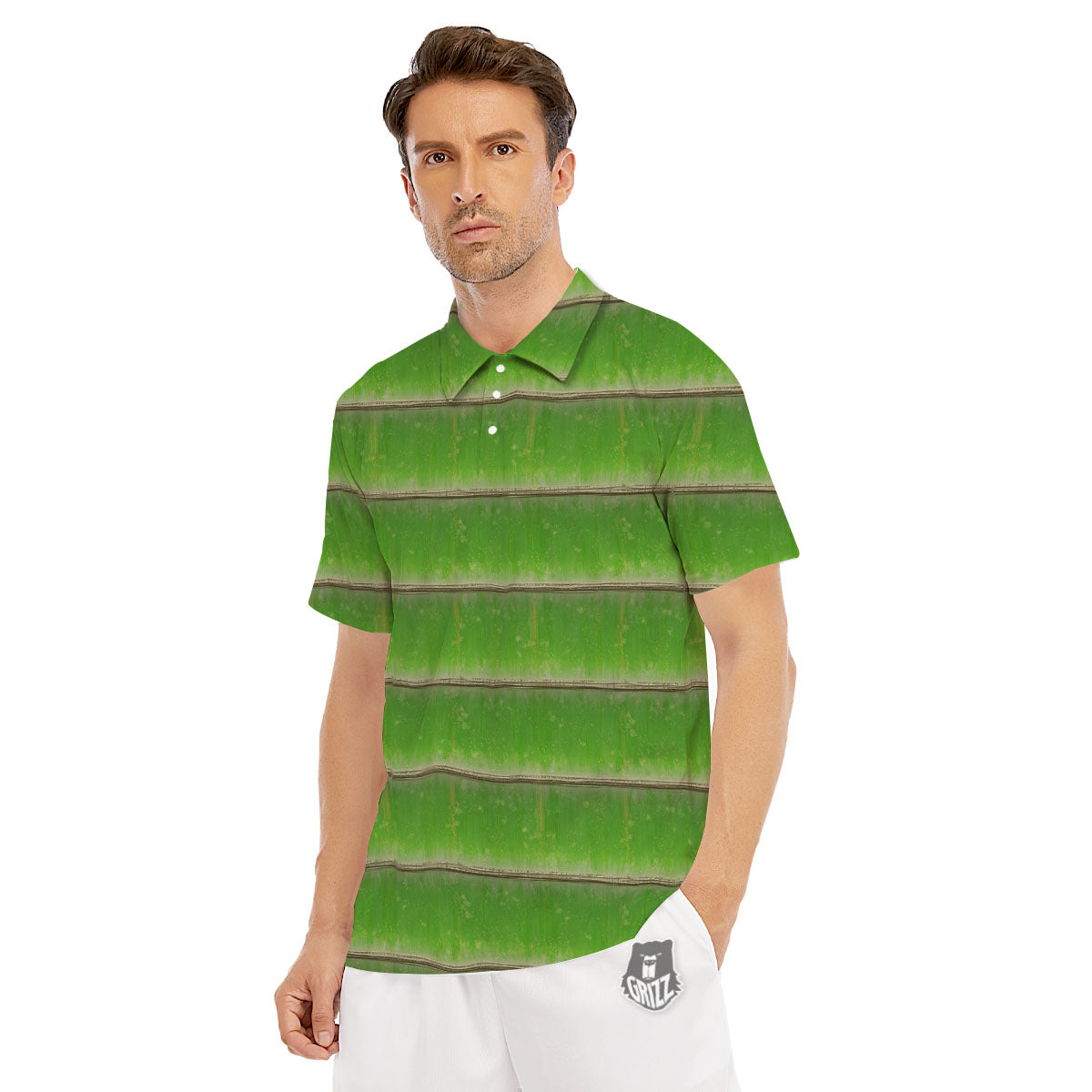 Texture Bamboo Green Print Men's Golf Shirts-grizzshop