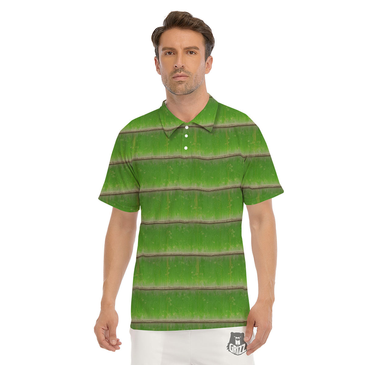 Texture Bamboo Green Print Men's Golf Shirts-grizzshop