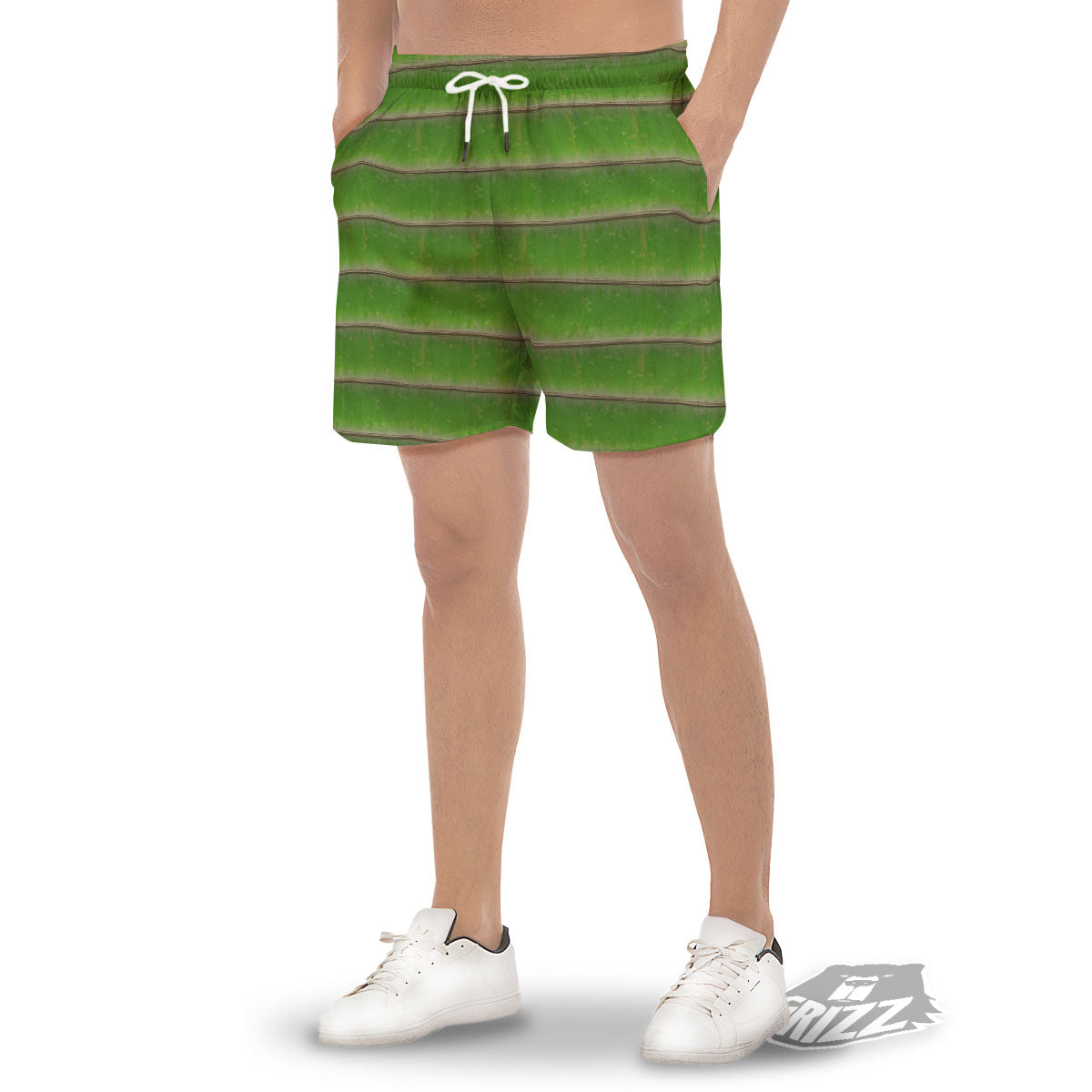 Texture Bamboo Green Print Men's Gym Shorts-grizzshop