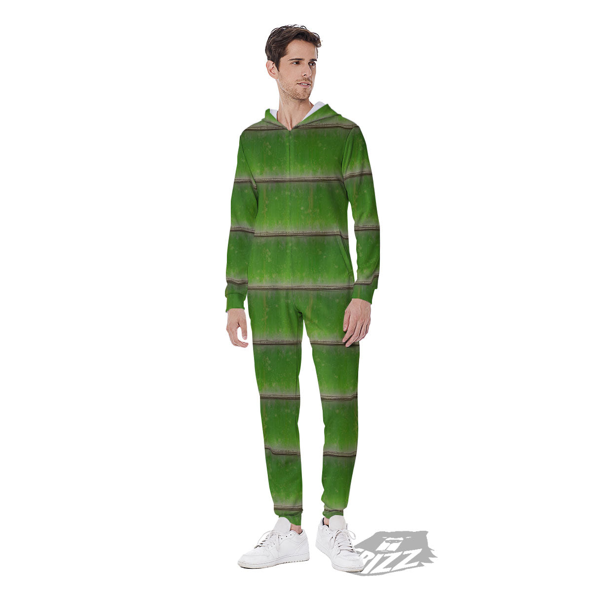 Texture Bamboo Green Print Men's Jumpsuit-grizzshop