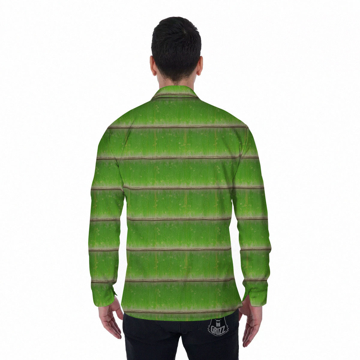 Texture Bamboo Green Print Men's Long Sleeve Shirts-grizzshop