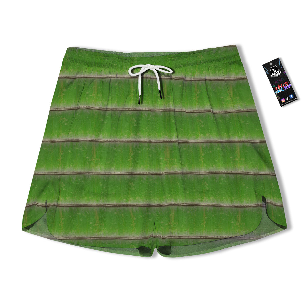 Texture Bamboo Green Print Men's Running Shorts-grizzshop