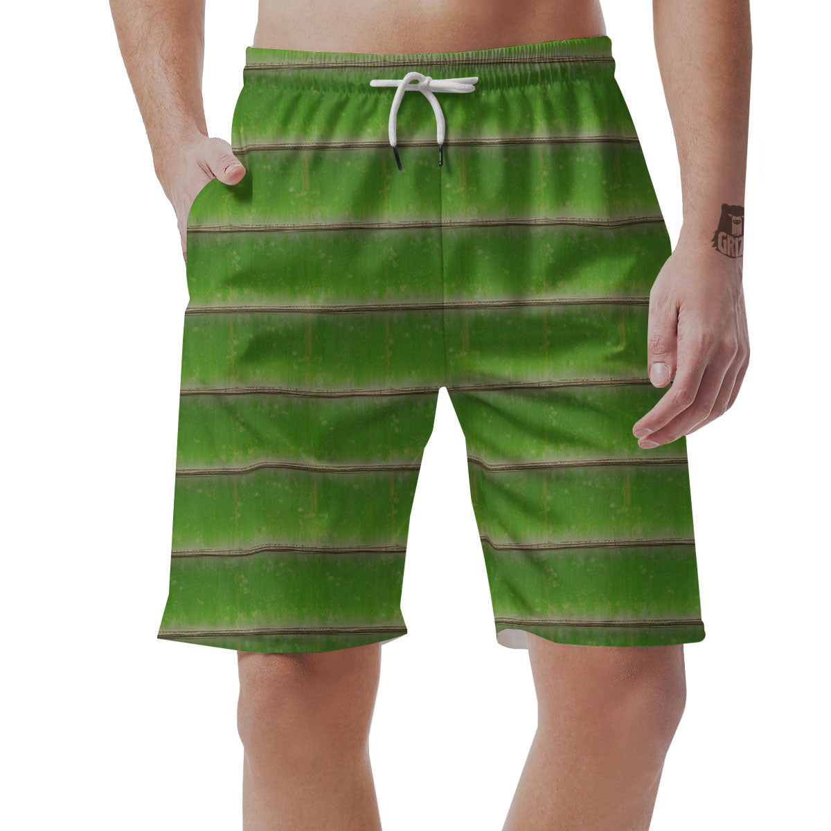 Texture Bamboo Green Print Men's Shorts-grizzshop