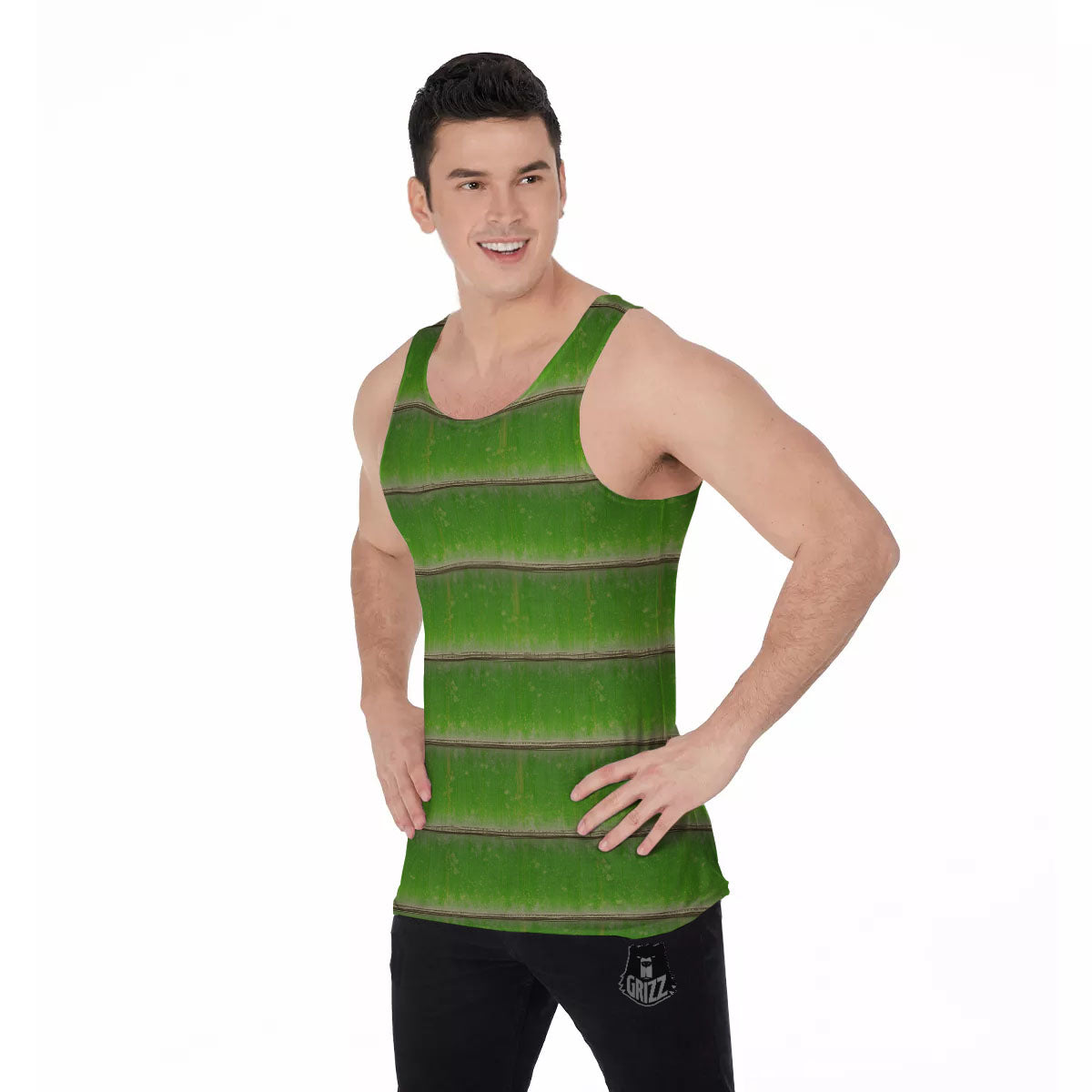 Texture Bamboo Green Print Men's Tank Top-grizzshop