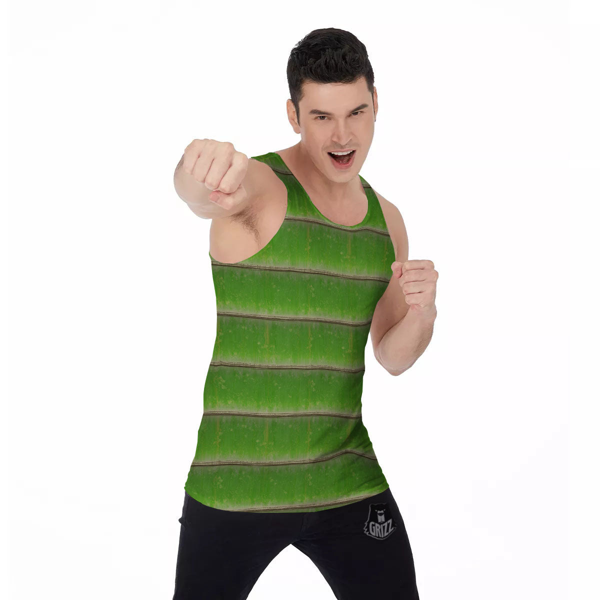 Texture Bamboo Green Print Men's Tank Top-grizzshop