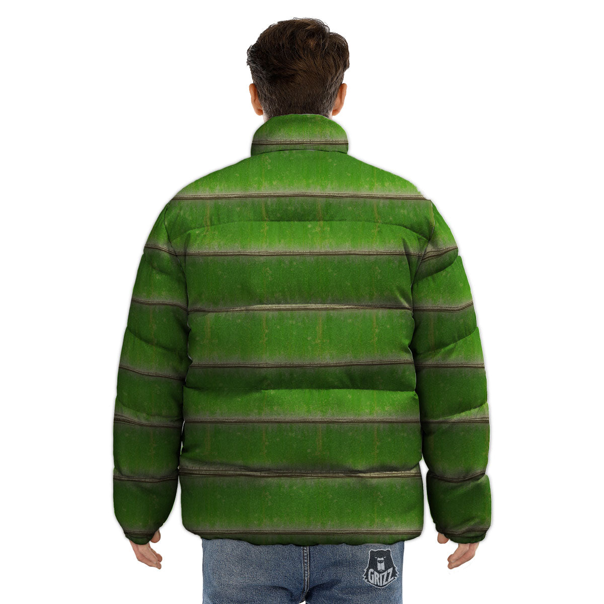 Texture Bamboo Green Print Puffer Jacket-grizzshop