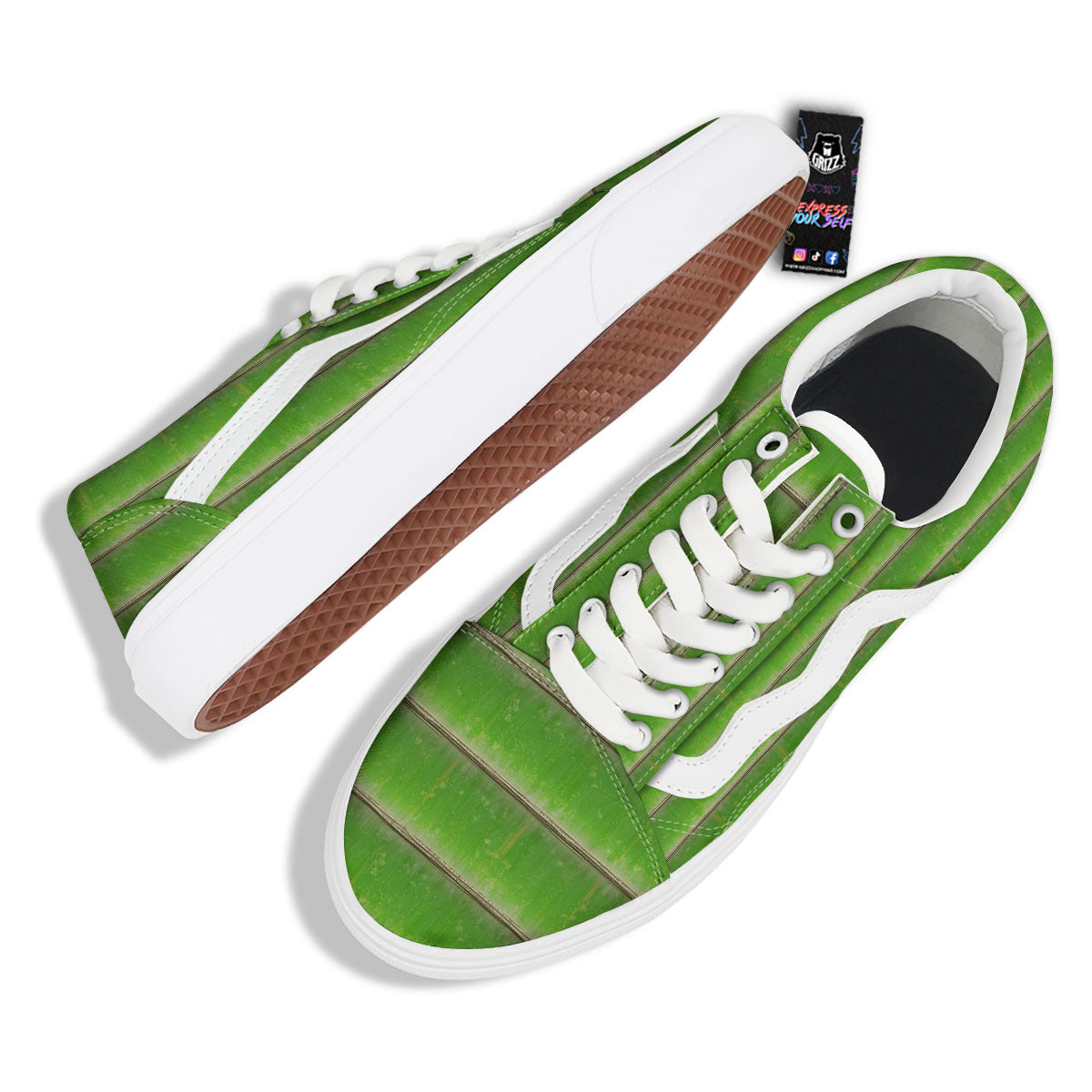 Texture Bamboo Green Print Skate Shoes-grizzshop