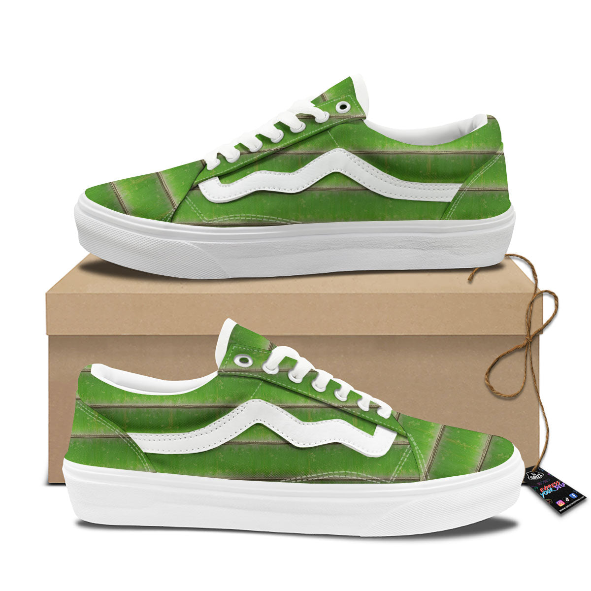 Texture Bamboo Green Print Skate Shoes-grizzshop