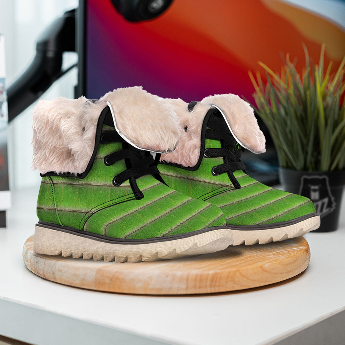 Texture Bamboo Green Print Snow Boots-grizzshop