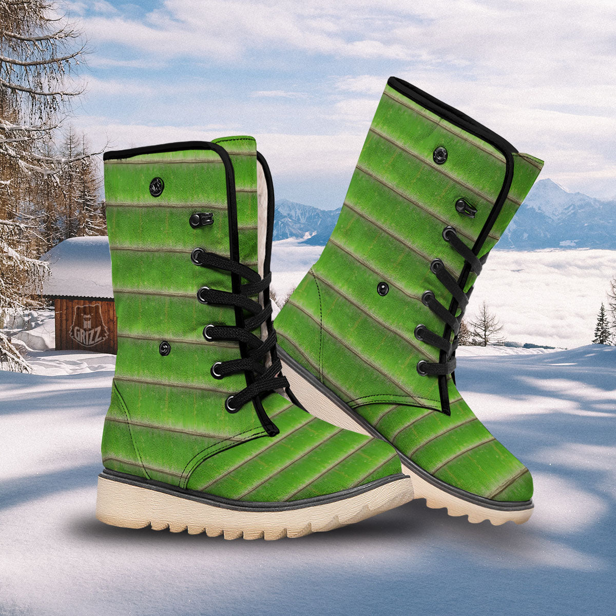 Texture Bamboo Green Print Snow Boots-grizzshop