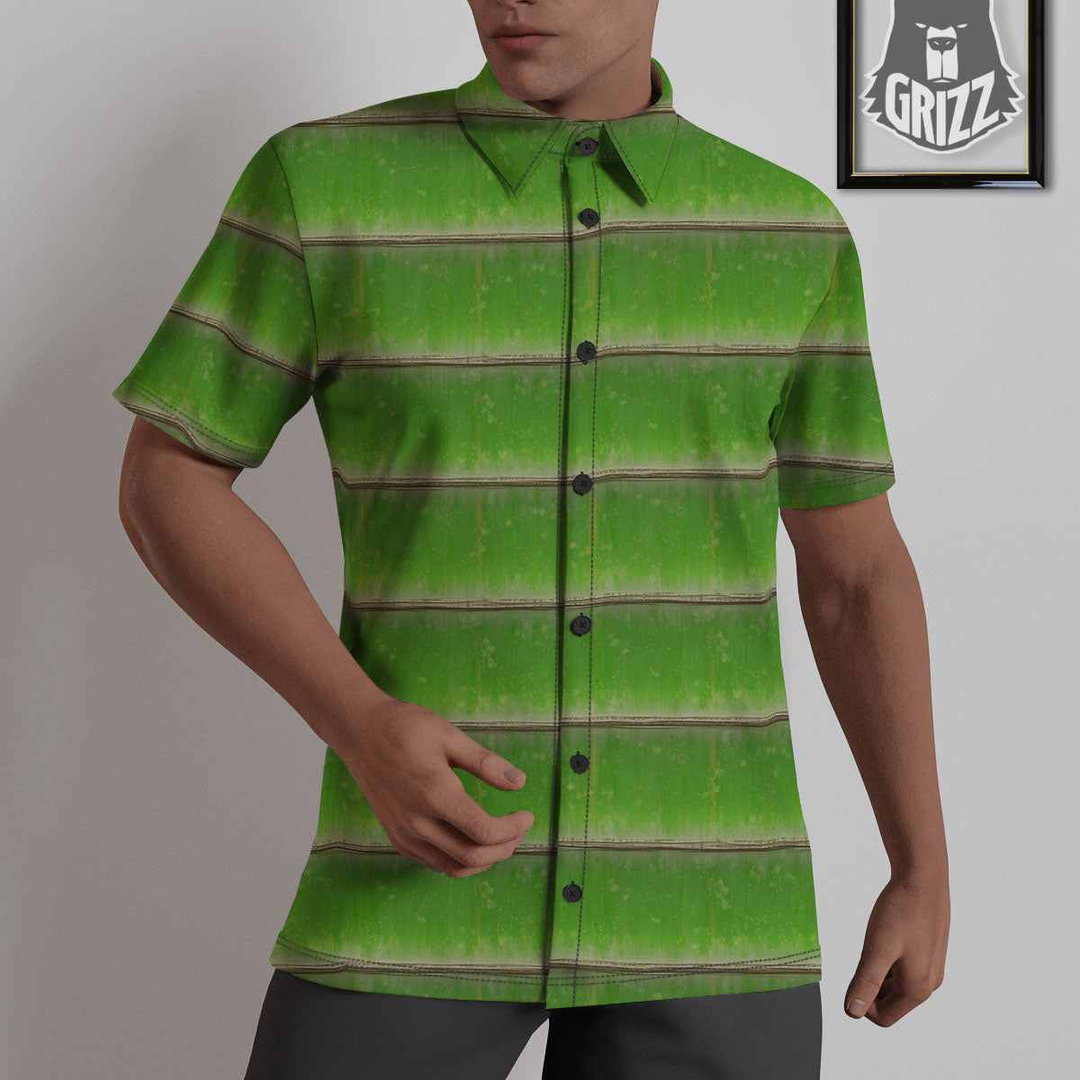 Texture Bamboo Green Print Untucked Shirts-grizzshop