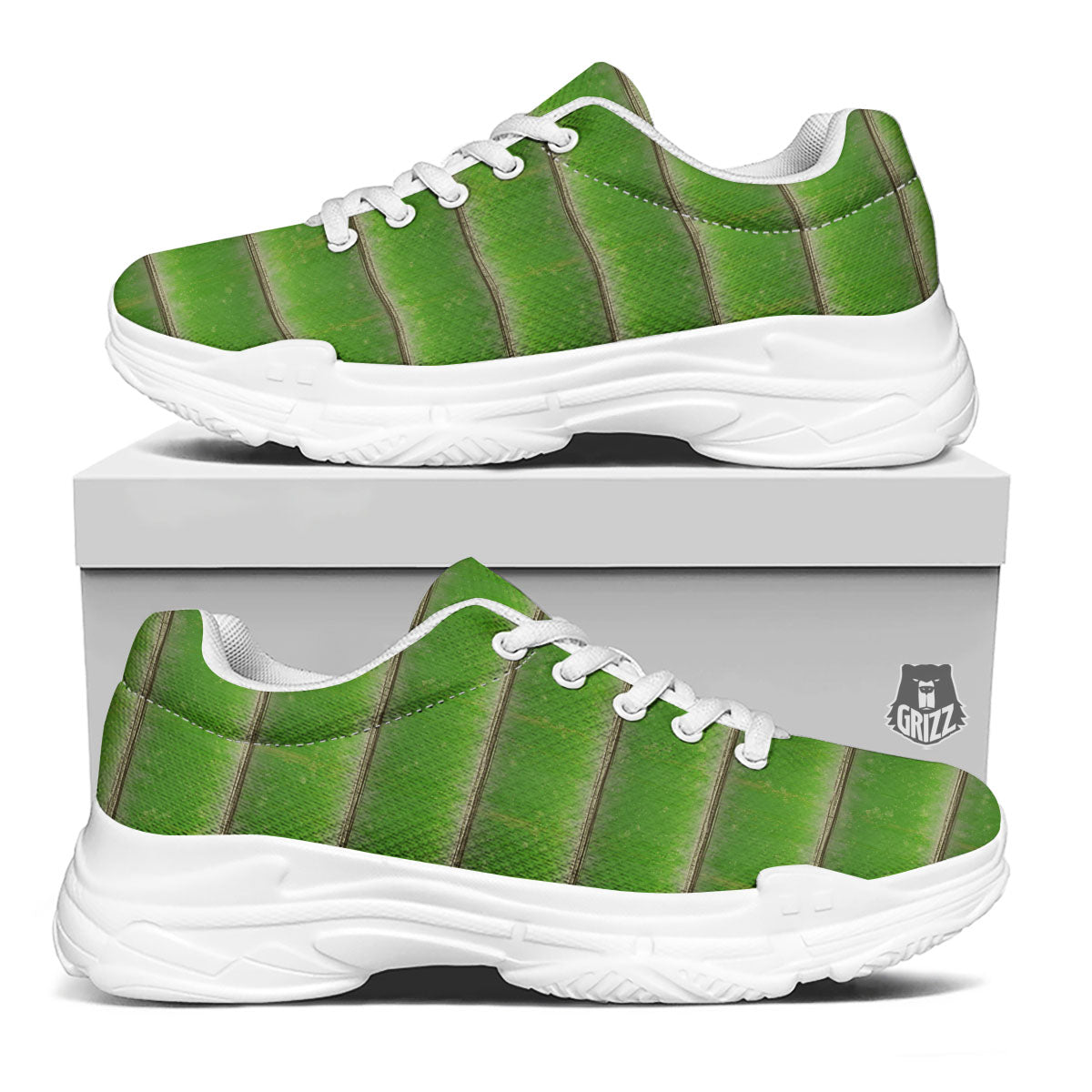 Texture Bamboo Green Print White Chunky Shoes-grizzshop