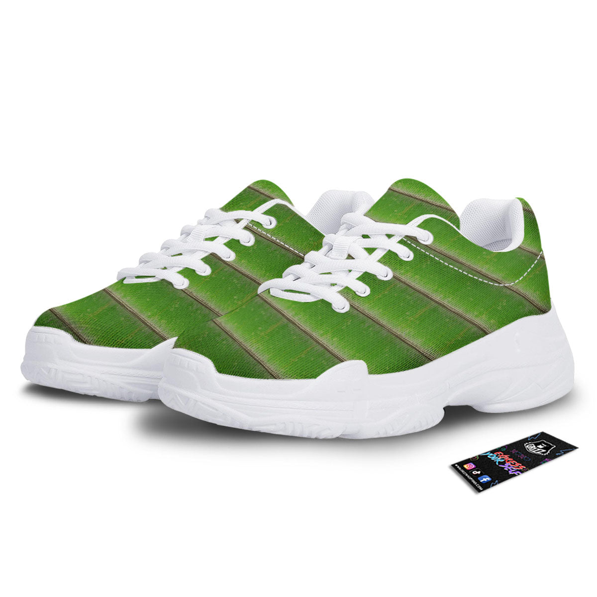 Texture Bamboo Green Print White Chunky Shoes-grizzshop