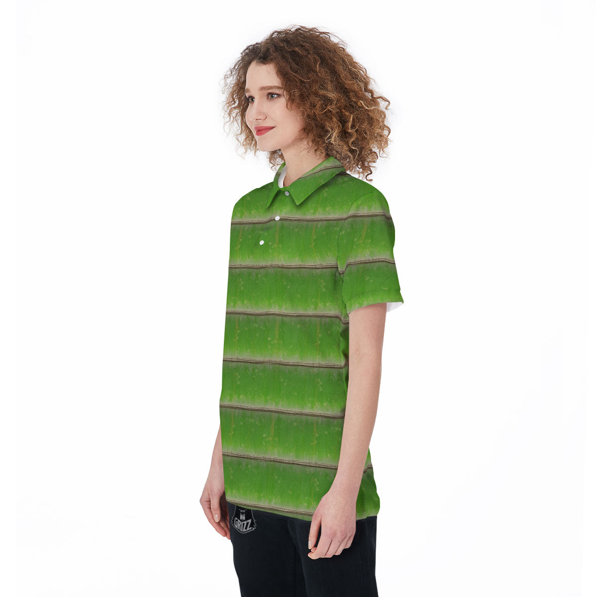 Texture Bamboo Green Print Women's Golf Shirts-grizzshop
