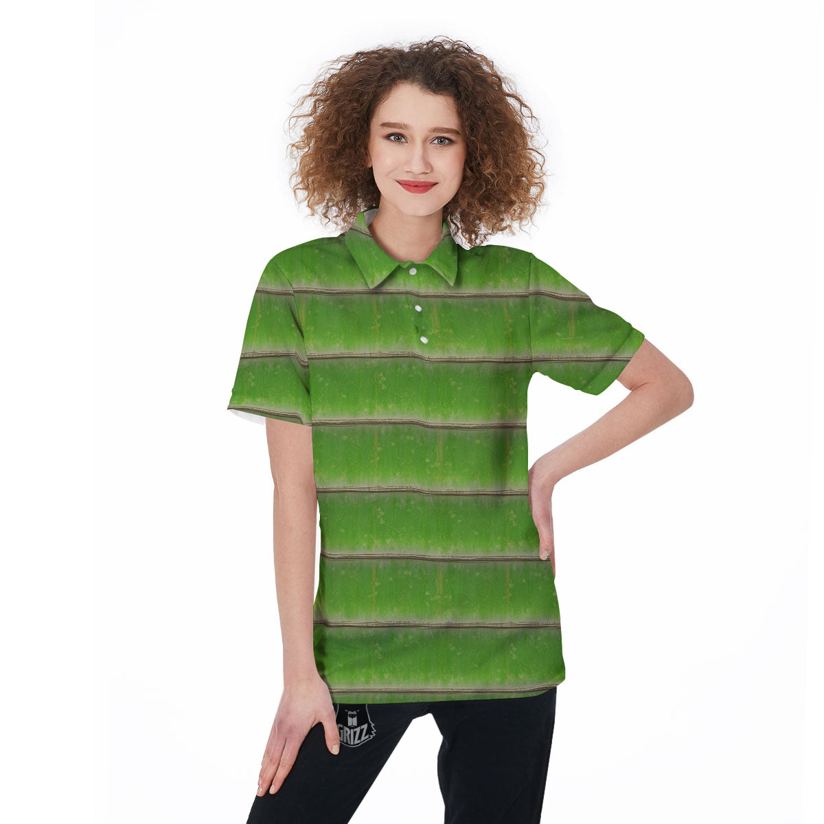 Texture Bamboo Green Print Women's Golf Shirts-grizzshop