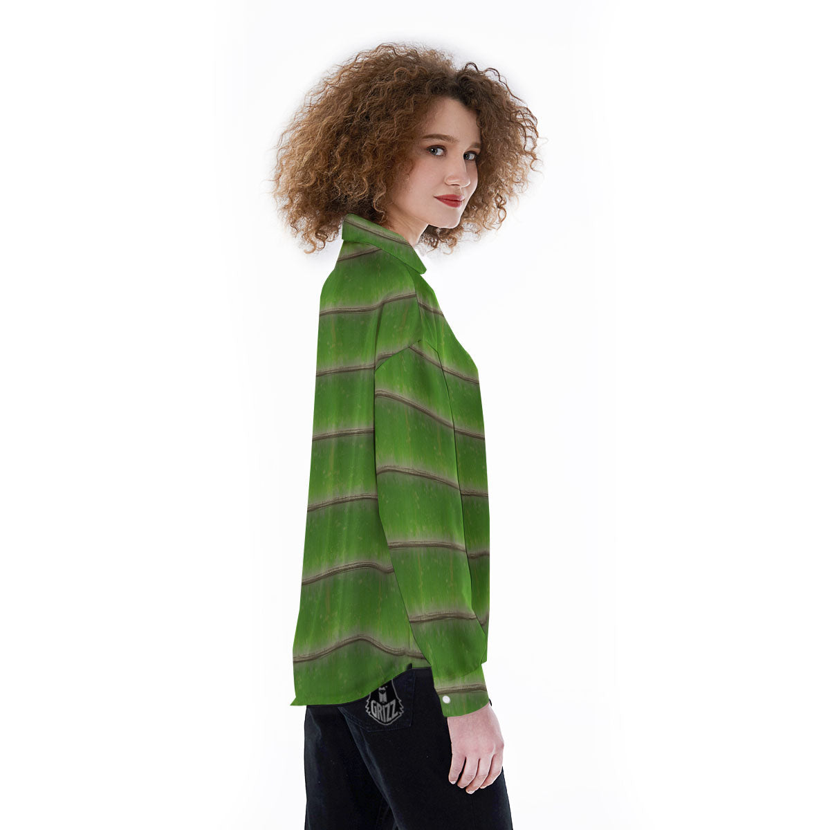 Texture Bamboo Green Print Women's Long Sleeve Shirts-grizzshop
