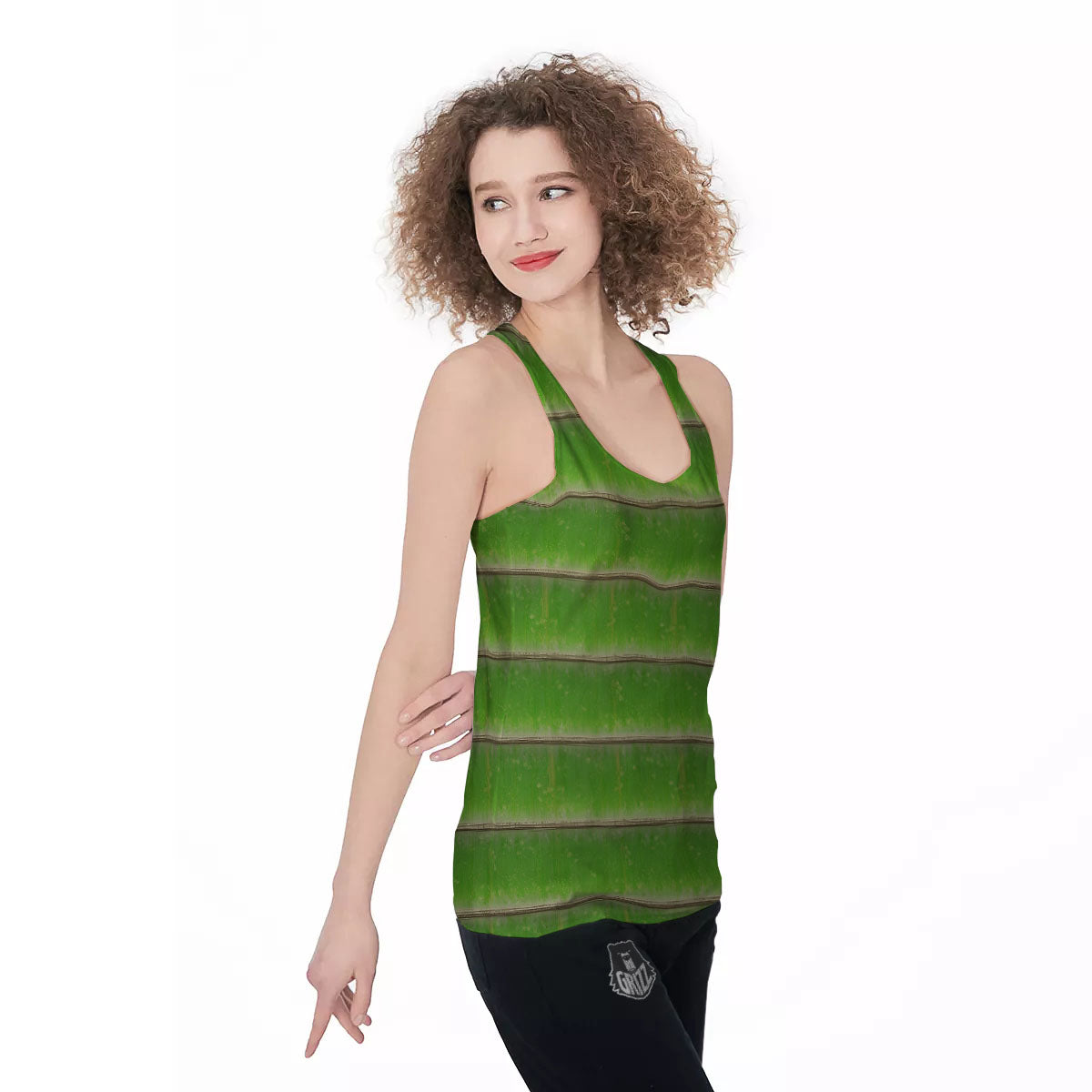 Texture Bamboo Green Print Women's Racerback Tank Top-grizzshop