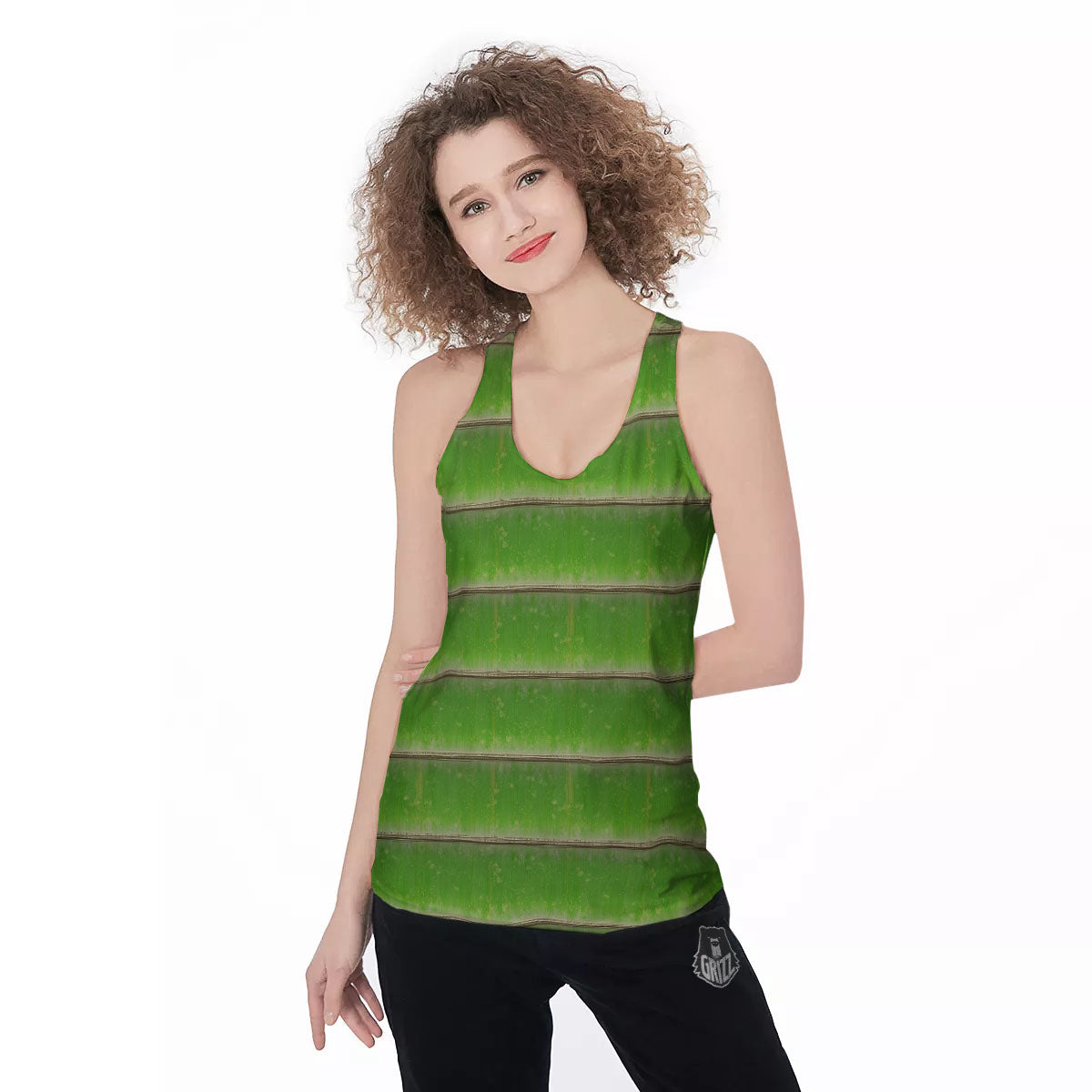 Texture Bamboo Green Print Women's Racerback Tank Top-grizzshop