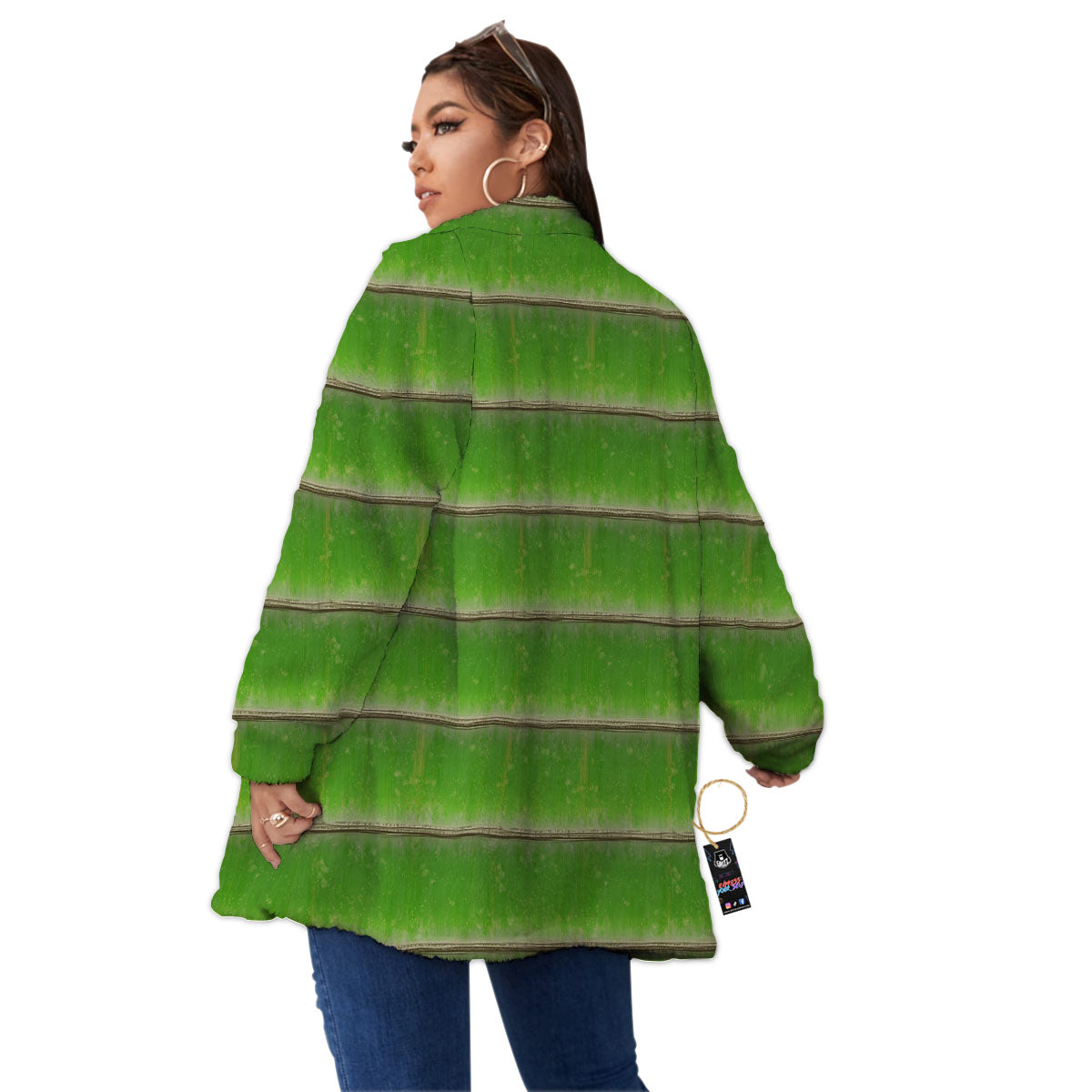 Texture Bamboo Green Print Women's Sherpa Jacket-grizzshop