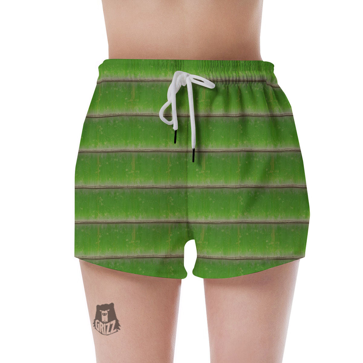 Texture Bamboo Green Print Women's Shorts-grizzshop