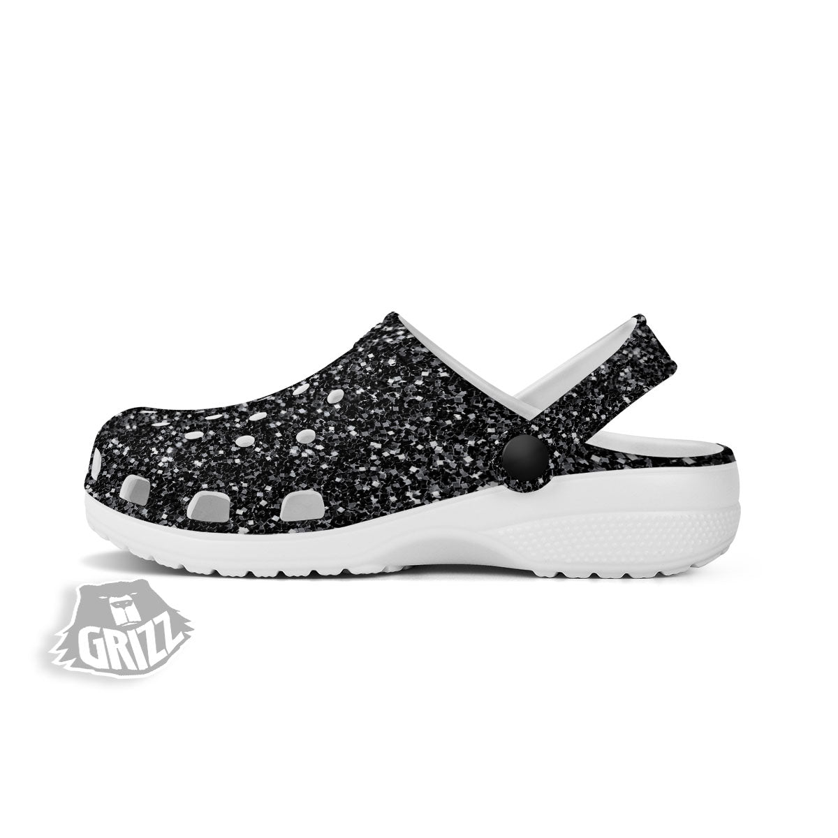 Texture Black Glitter Print Clog-grizzshop
