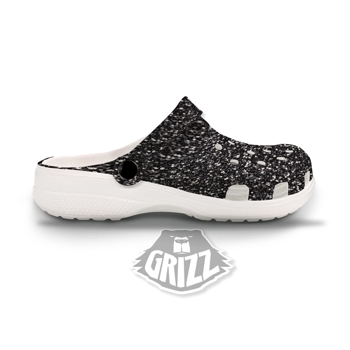 Texture Black Glitter Print Clog-grizzshop