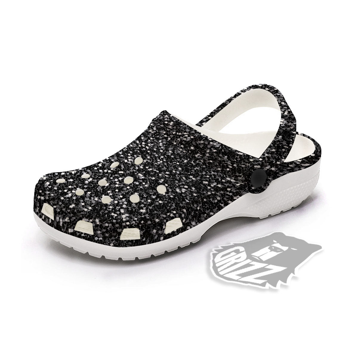 Texture Black Glitter Print Clog-grizzshop